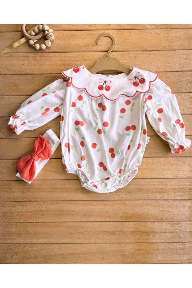 Eid Embroidered Collar Bandana/Bandana 100% Cotton Romper Set of 2 for Baby Girls