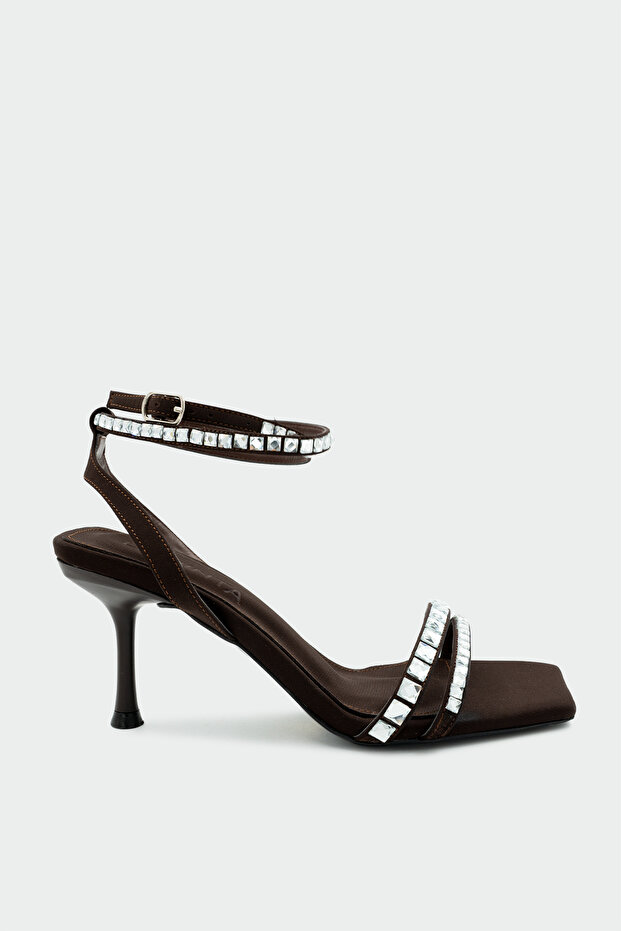 Jane Crystal Stone Detailed Bitter Brown Heeled Shoes