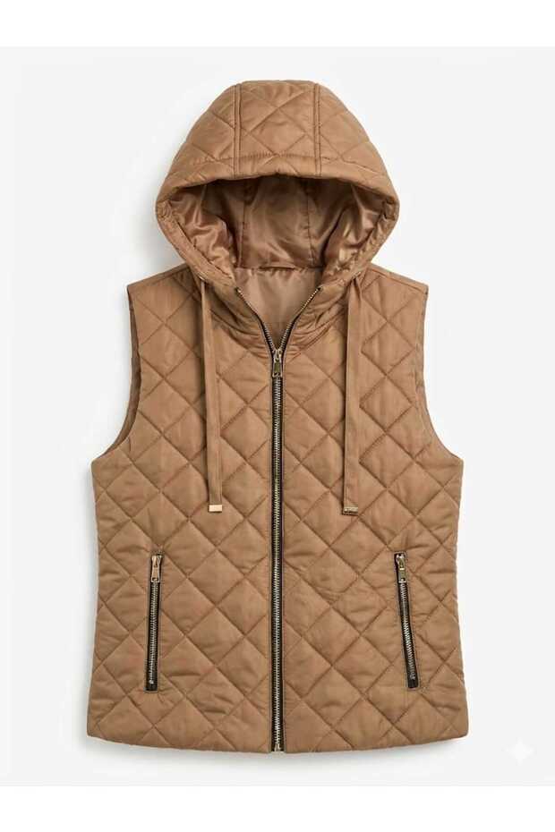 Women's Hooded Puffer Vest with Zipper Capitone