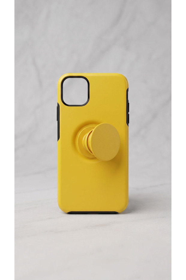 جراب حماية أصفر مع حامل مدمج (Pop-Socket) لهواتف آيفون 11 Pro Max