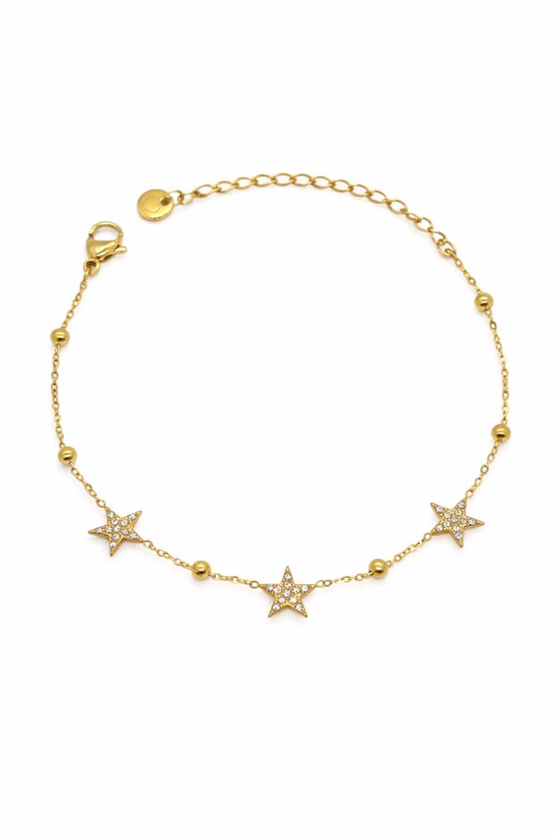 Women's Gold Color Steel Star Bracelet with Stones, Elegant, Minimal, Stylish, Daily Gift
