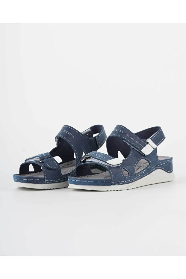 Women's Lightweight Adjustable Sandals Daily Comfortable Anatomical Sole Summer Comfort Navy Blue Nubuck