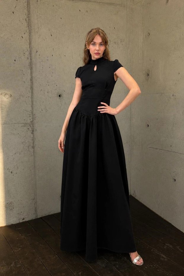 Women's Black Waist Corset Skirt Gathered Dress 1041-2873