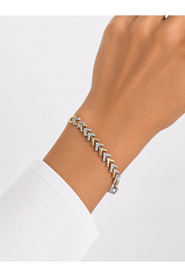 Briny Gold Silver Detailed Zircon Stone Bracelet