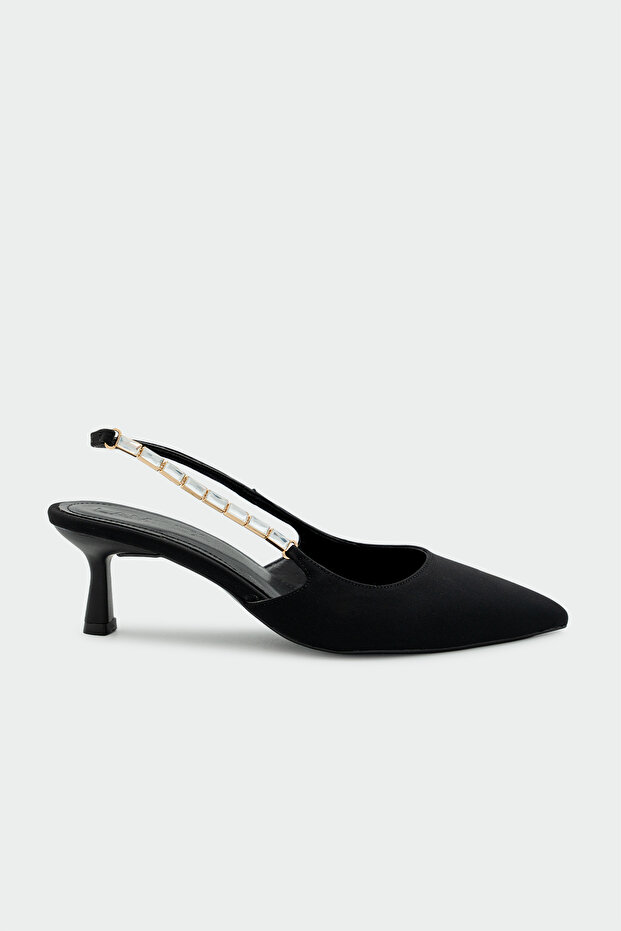 Women's Black Heeled Shoes with Skull Stone Accessories
