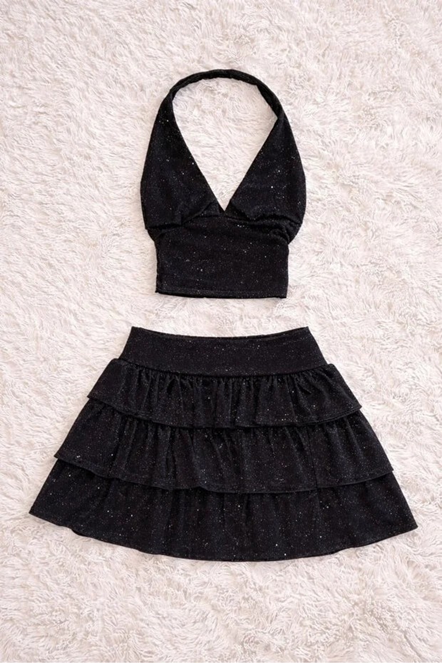 Ashley Sim Detailed Shorts Skirt Blouse Set