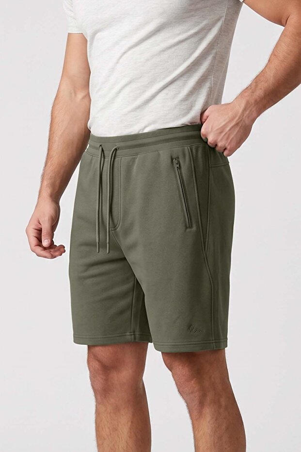 Combed Cotton Men's Cotton Shorts 26705 Khaki