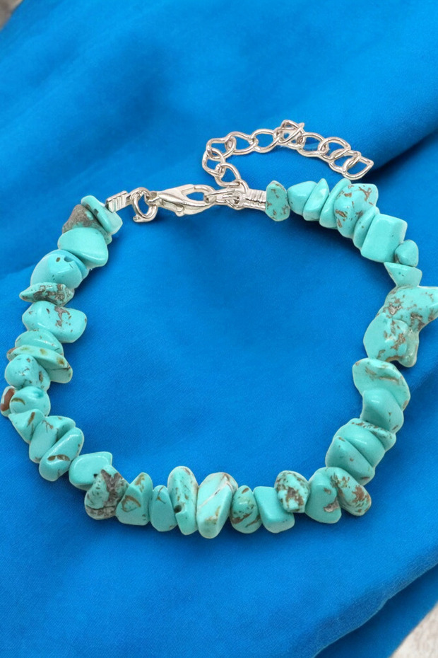 Turquoise Turquoise Bracelet Steel Wire Steel Clip Steel Ring Steel Chain Natural Stone Bracelet