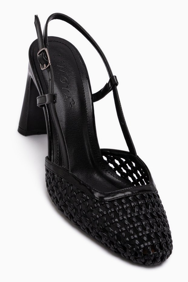 Doa Black Knitted Detailed Women's Heeled Shoes