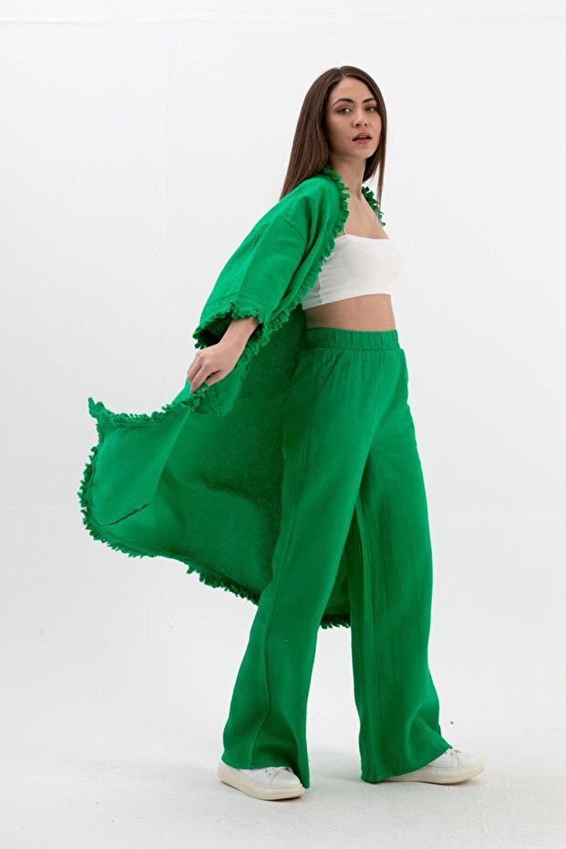 Tasseled Linen Suit - Green