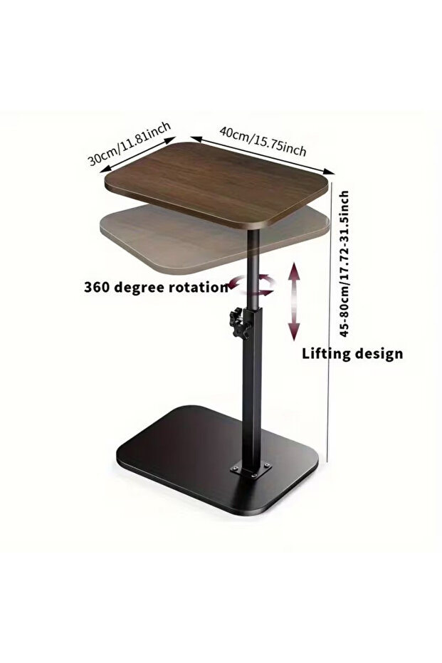 360° Rotatable C-Shaped Side Table, Height Adjustable Multifunctional Sofa Table - 3