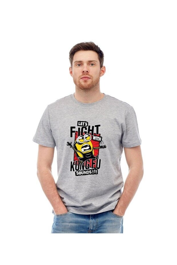 Unisex Printed Design T-Shirt (Let's Fight With Kung Fu Sounds)| Round Neck Regular Fit T-shirt