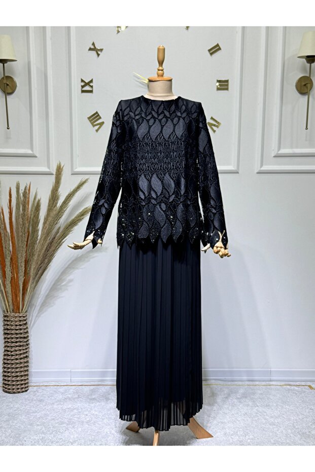 Women's Imported Guipure Chiffon Skirted Evening Dress Set