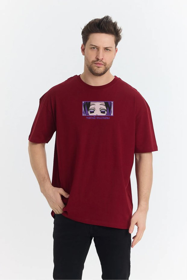 Unisex Oversize Embroidered Demon Slayer Shinobu Kocho Anime Design 100% Cotton T-Shirt