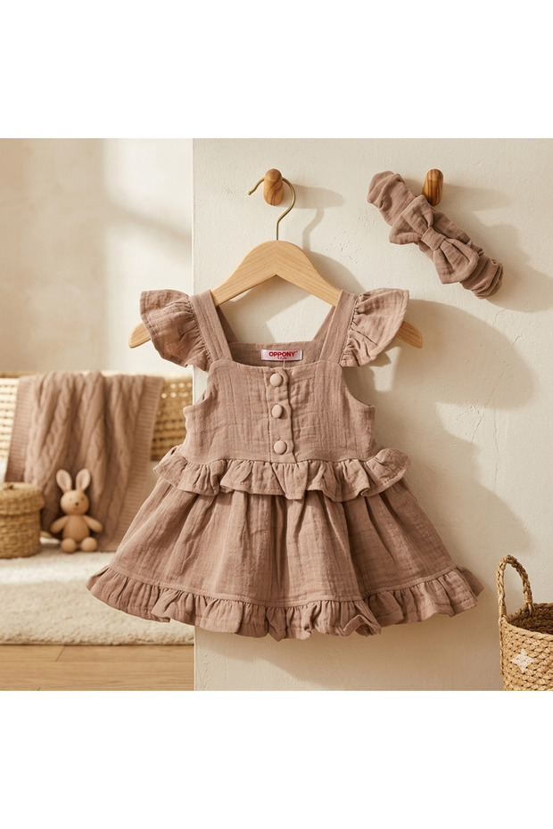 100% Cotton Muslin Fabric Brown Bandana Dress Set / Holiday Set
