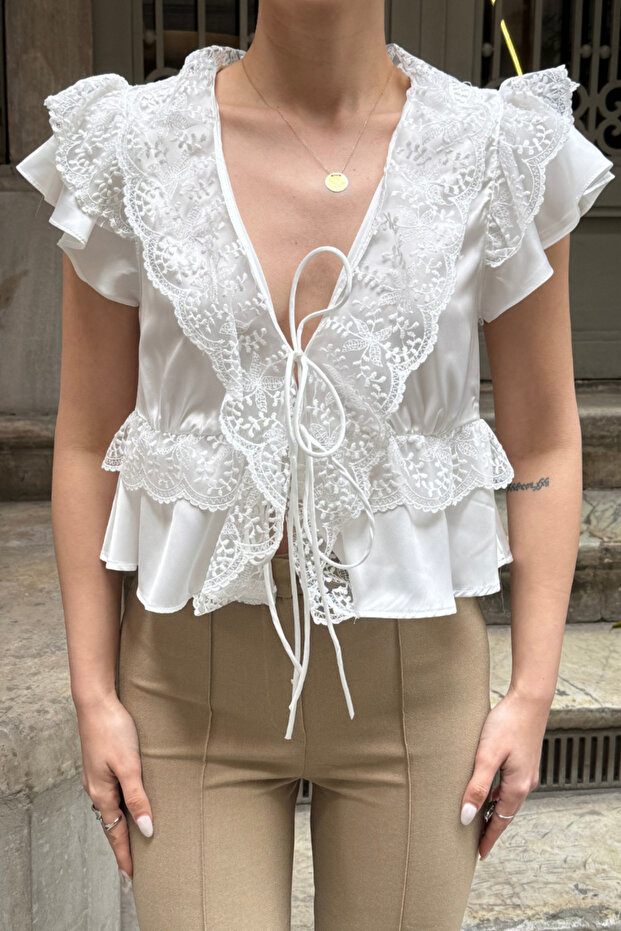 Lace Satin Blouse - 3