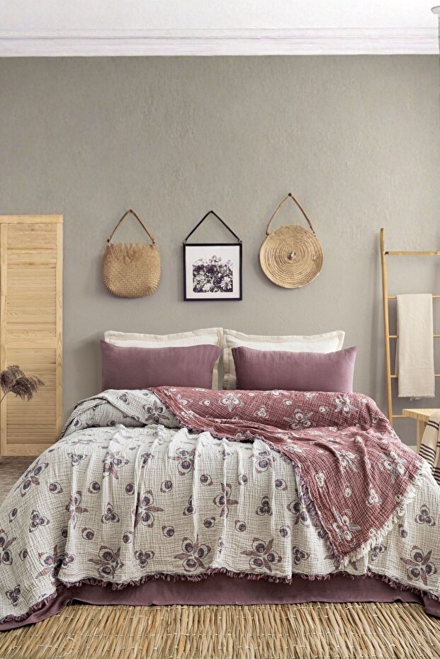 4 Layer 100% Cotton Muslin Double Bedspread - Çintemani Pattern