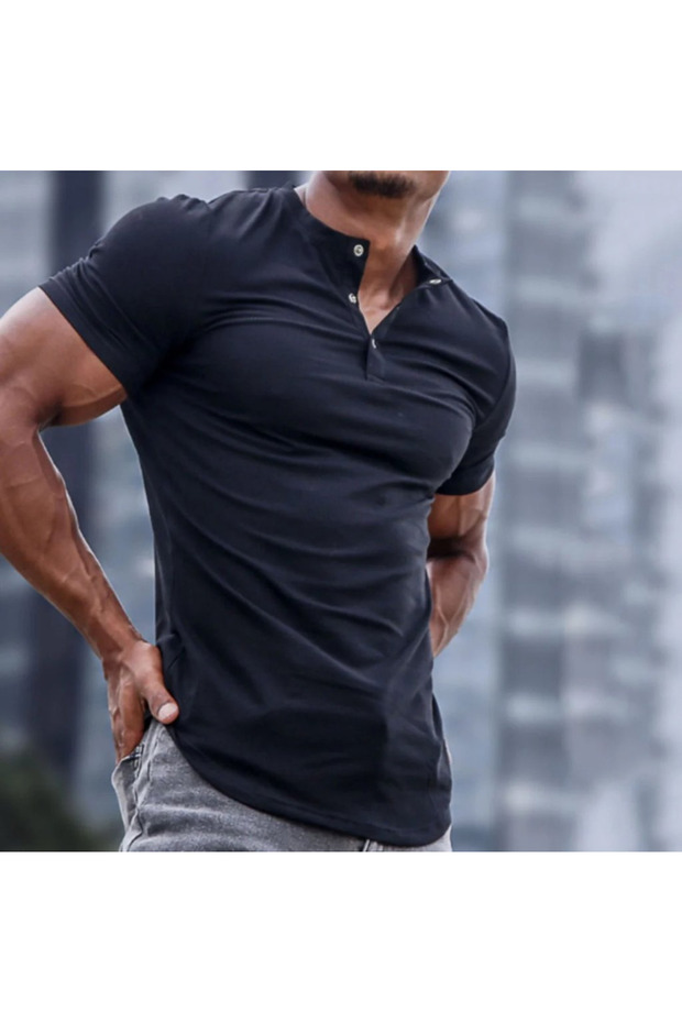 Men's Short Sleeve Judge Collar Button Front Viscose Blouse