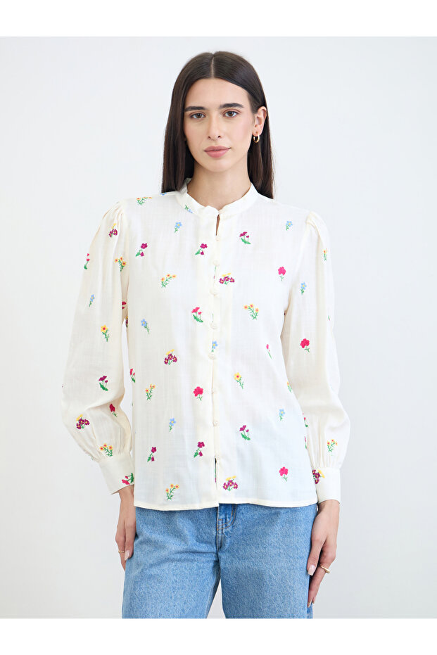 Off White Embroidered Blouse - 4