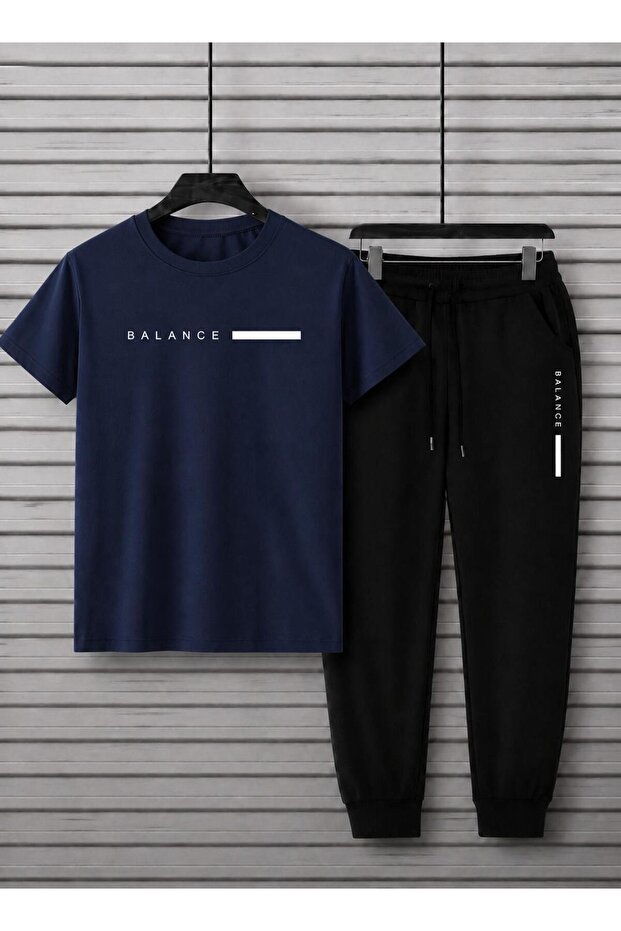 Unisex Balance Printed Tracksuit T-Shirt Set