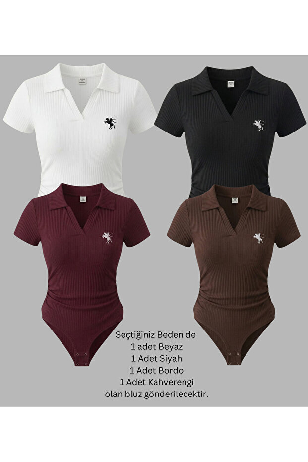 Polo Collar Ribbed Lycra Premium Bodysuit