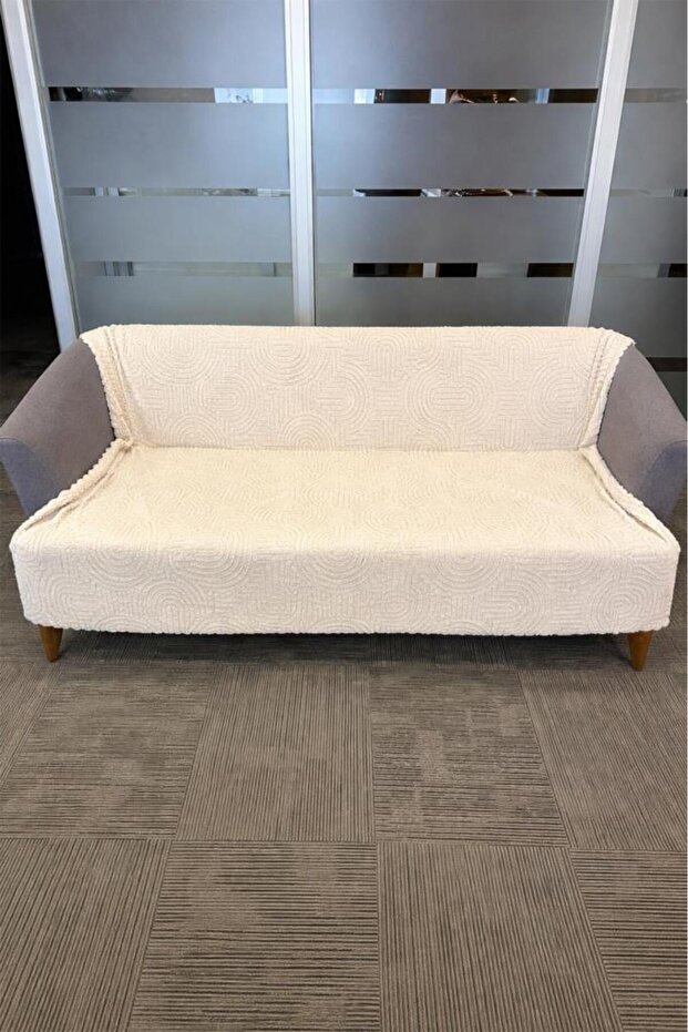 Geometric Rabbit Feather Non-Slip Base Sofa Cover 170X215 cm Light Beige