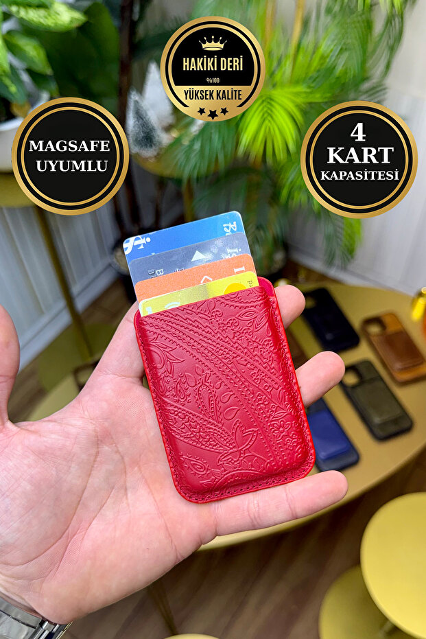 iPhone Compatible Genuine Leather Magsafe Card Holder - Premium Magsafe Compatible Card Holder with 4 Card Compartments
