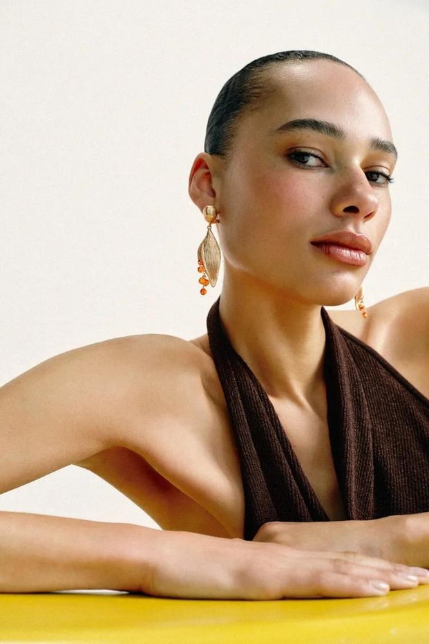 Brand Model Gold Orange Beaded Earrings