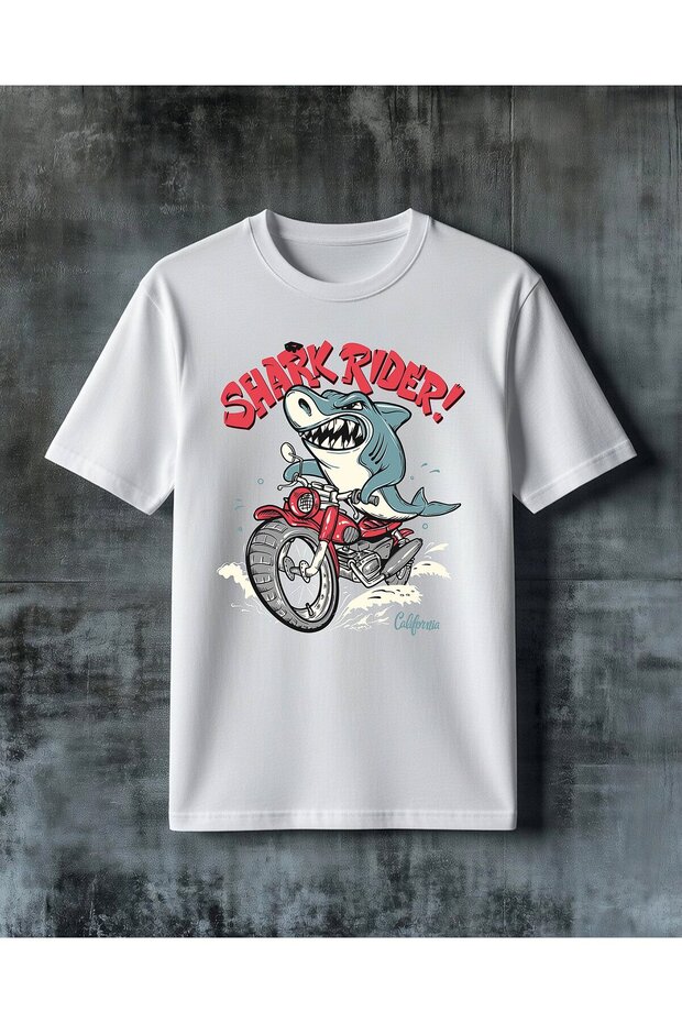 Shark Rider Motorcycle Printed Oversize T-Shirt