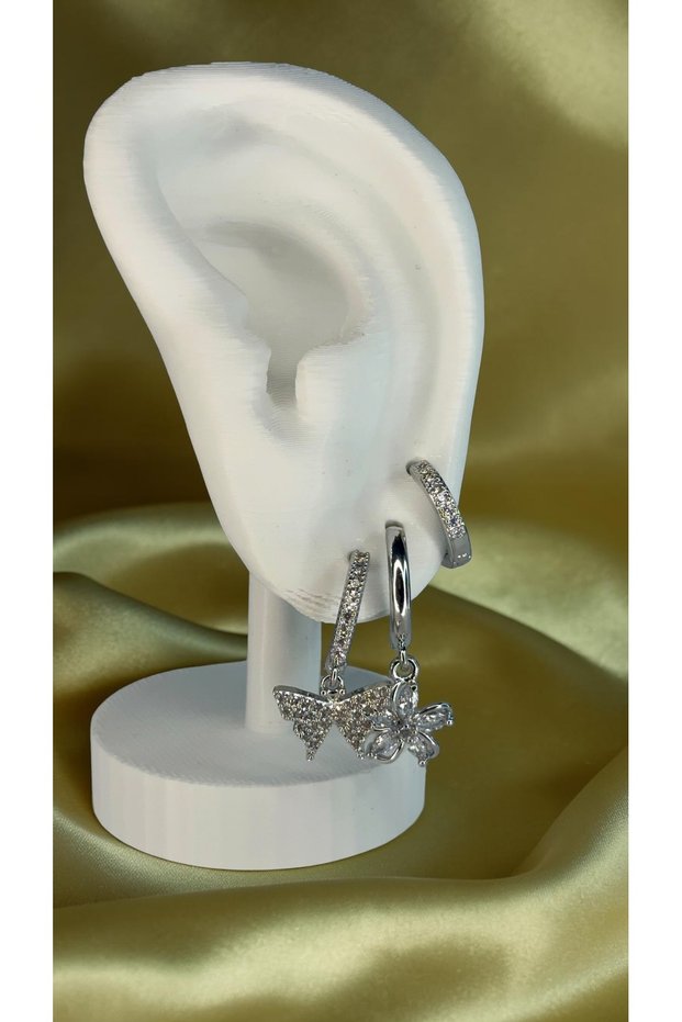Butterfly and Flower Figured Zircon Stone Earring Set