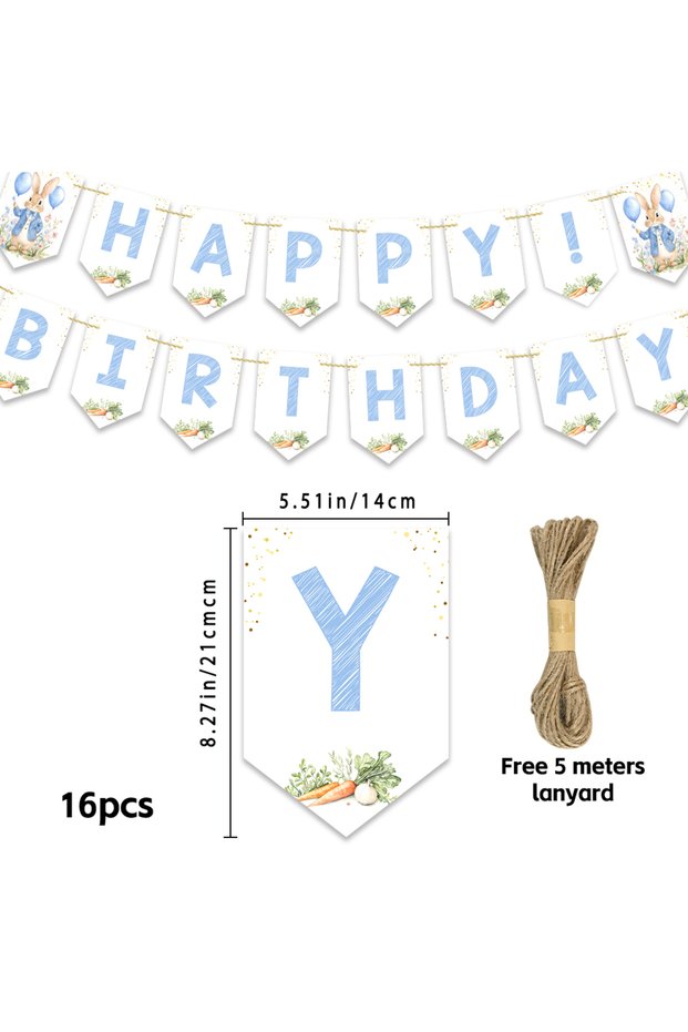 Mixed Color 16pcs Peter Rabbit & Carrot Birthday Banner Set, Simple , Room Decoration, Party Supplie