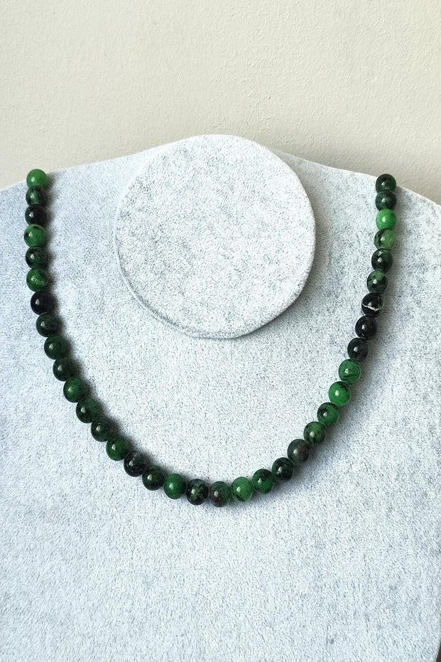 Certified 8 mm Agencytite (Ruby Zeosite) Natural Stone Necklace