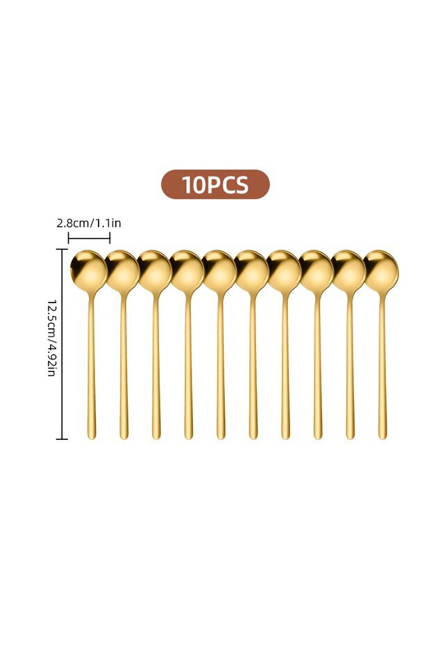 Gold 10pcs 10pcs Stainless Steel Coffee Spoons, Dessert Spoons, Teaspoons, Seasoning Spoons,Suitable