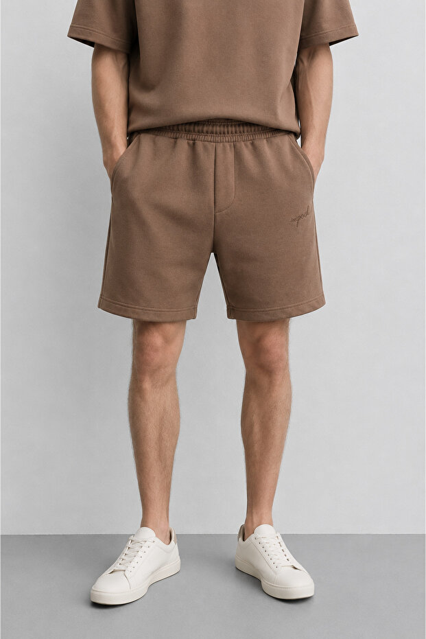 Regular-Fit, Cotton, Comfortable Fit, Knee-Length, Internal Lacing, Embroidery Detail, Basic, Knitted Shorts 311