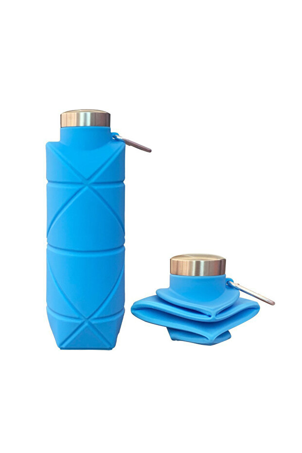 700ml Blue 700ml Collapsible Reusable Silicone Water Bottle, Portable Leak-proof Mug for Outdoor Cam