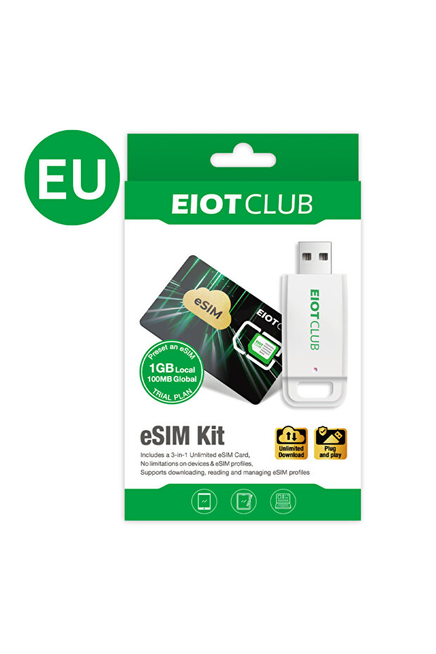 eSIM Kit (EU) EIOTCLUB eSIM Card, Unlimited eSIM Download, eSIM Adapter Card Reader for Android, iPh