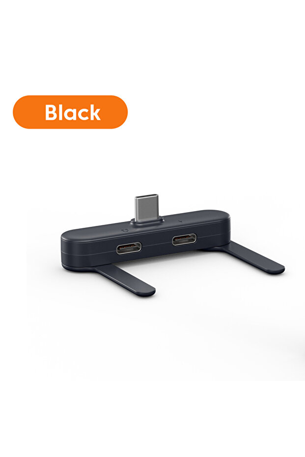 حامل هاتف أسود قابل للطي مع محول USB-C للشحن السريع ومحول صوت لسماعات الرأس من نوع C