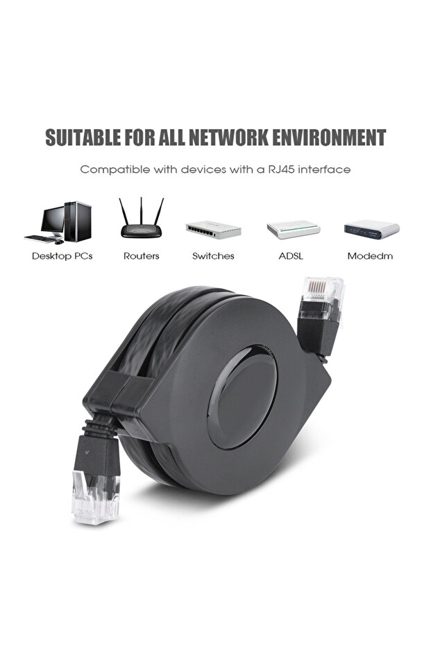 كابل شبكة CAT6 RJ45 جديد بطول 2 متر، قابل للتعديل وقابل للسحب بطول 1 متر/2 متر، أسود اللون