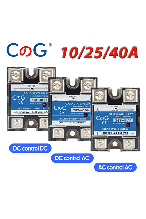 DC to AC SSR-40A CG 1PCS Single-phase Solid State Relay Input 3-32VDC Output 24-480VAC DC to AC/DC t