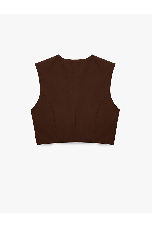Buttoned Crew Neck Crop Vest - 5