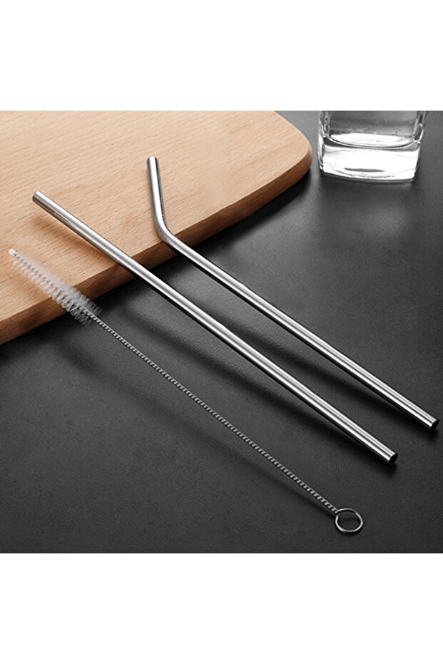 31 cm Extra Long Stainless Steel Straw Set – 3 Pieces (Curved + Straight + Brush)