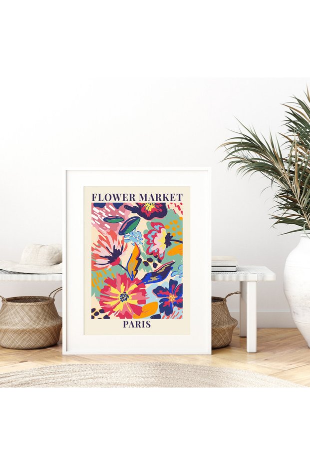 Flower Market Paris Colorful Botanical Art Poster with Frame 30x40cm
