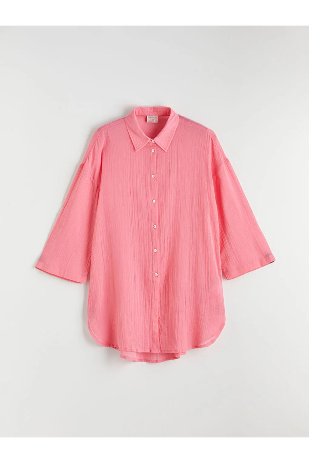 Pink Shirt Collar Women's Beach Dress