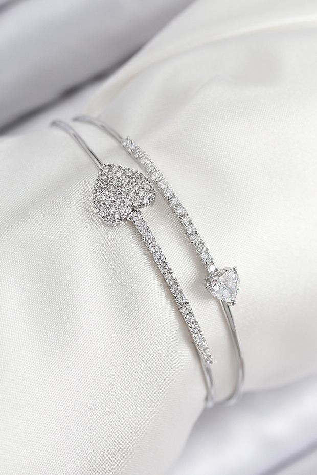 Brass Zircon Stone Heart Model Silver Color Women's Bracelet 5886 - Eterna5061-4939