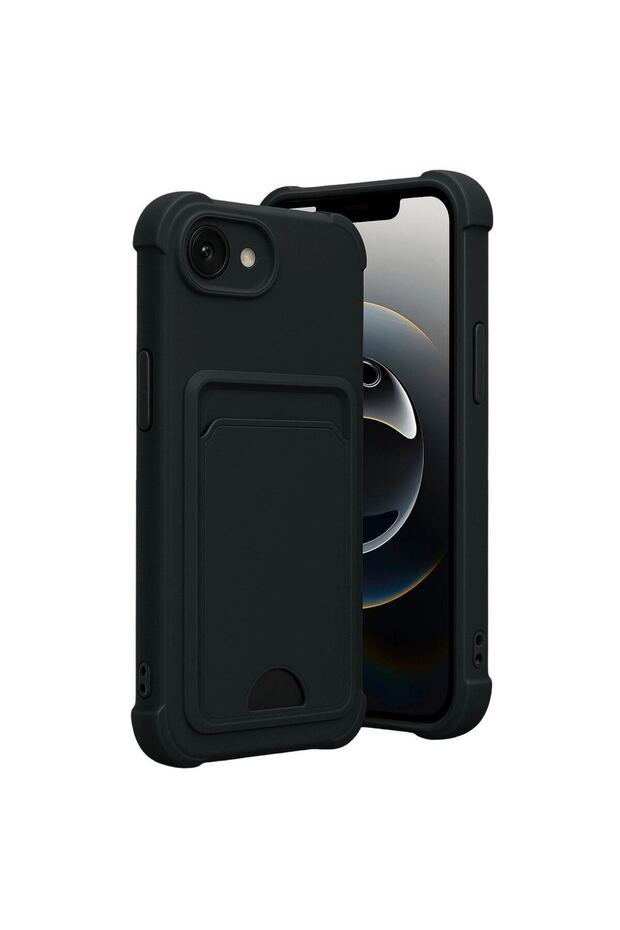 Apple iPhone 16E Kelvin Silicone with Business Card Holder - Black