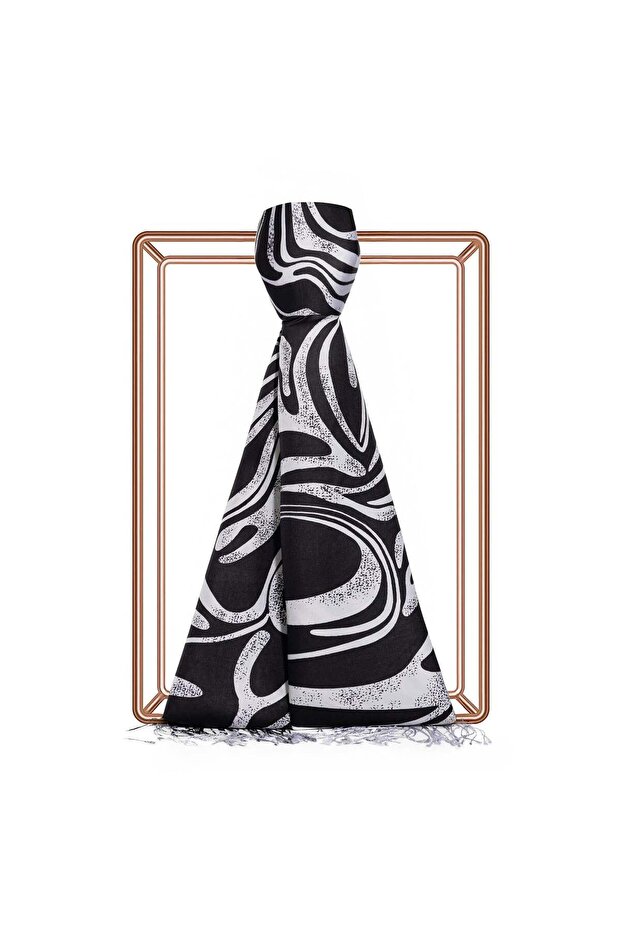 Ocean Breeze Patterned Silk Shawl 09204-Black and White