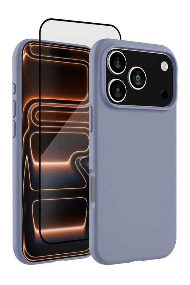 2 Packs Silicone Protective Phone Case for iPhone 17 Pro Max - Soft Anti-Scratch Microfiber Lining Ultra Slim Drop Protection Phone Cover with 3D Screen Protector - Pastel Purple