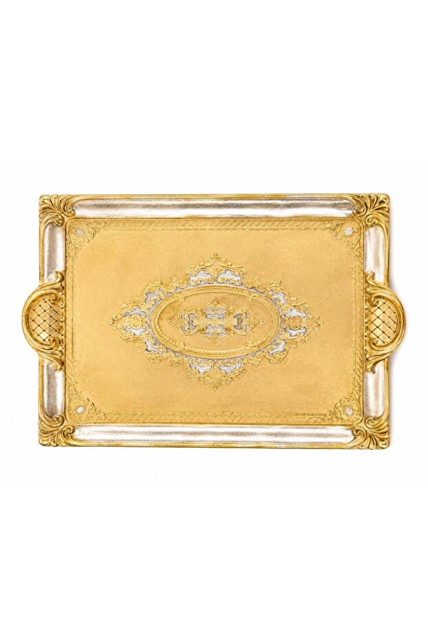 L&M 241/Pp-4 Rosewood Gold/Silver Tray 46X32 cm