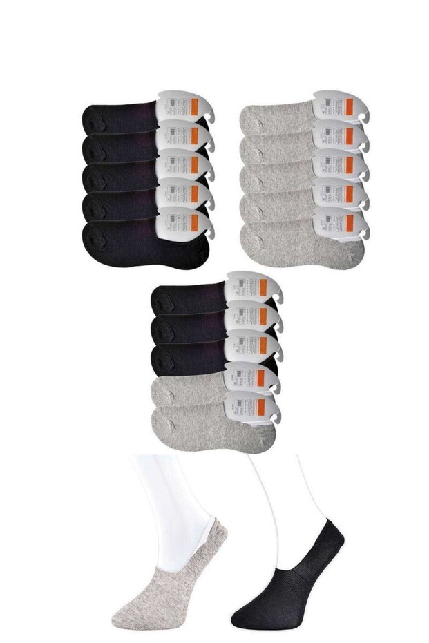 Glb-Stl41414 Black and Gray Men's Ballerina Socks 15 Pairs