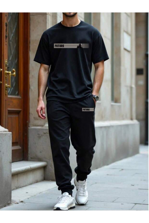 Men's Printed Top and Bottom Tracksuit Set Oversize Crew Neck